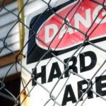 Construction zone with sign stating "Hard Hat Area"